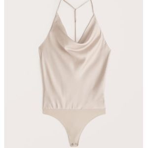 Satin Cowlneck T-Strap Back Bodysuit